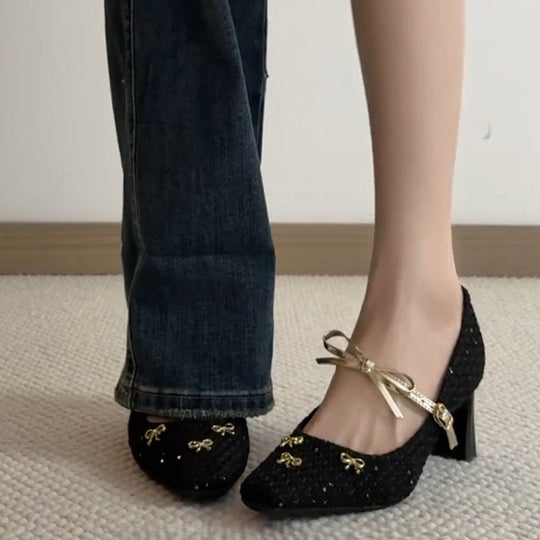 Damen elegante Ballerinas mit dekorativem Schleifenakzent und modischem Perlenbesatz R&B