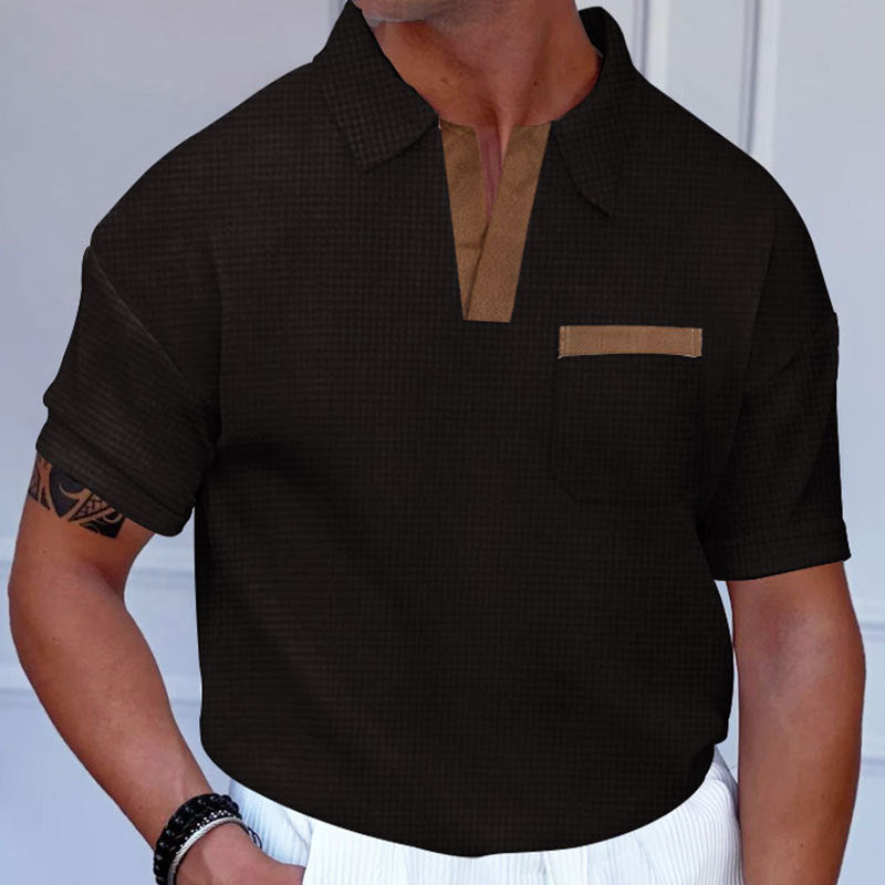 Herren Kurzarm-Polohemd mit modernem Stehkragen und Brusttasche R&B