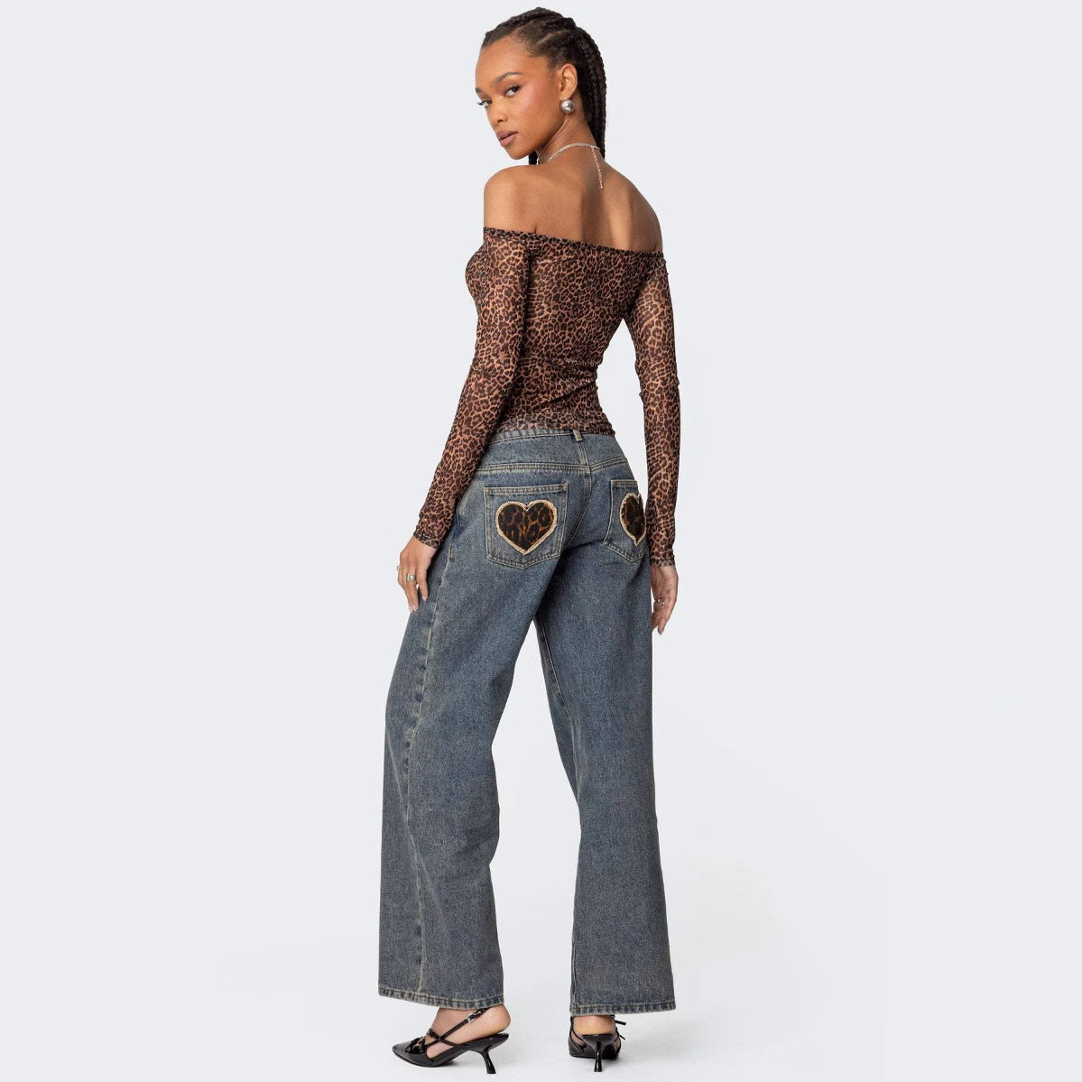 Damen Weite Jeans mit hohem Bund und lässigem Schnitt R&B