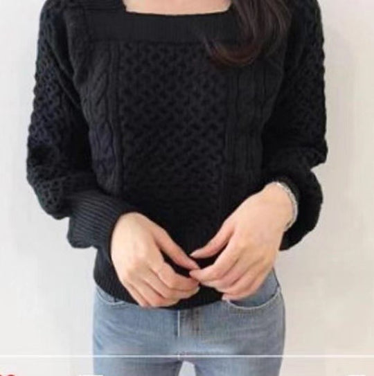 Damen Grobstrickpullover mit modernen Zopfdetails und quadratischem Ausschnitt R&B