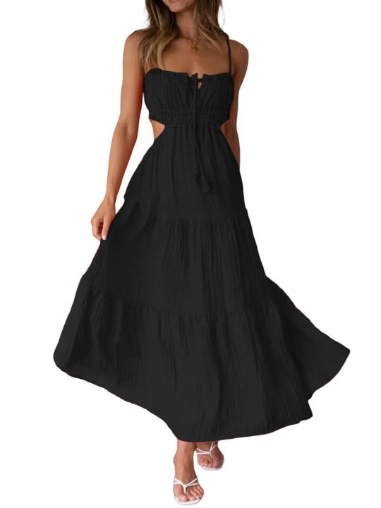 Damen luftiges Maxikleid mit Rüschendetails und verstellbarem Taillenband R&B