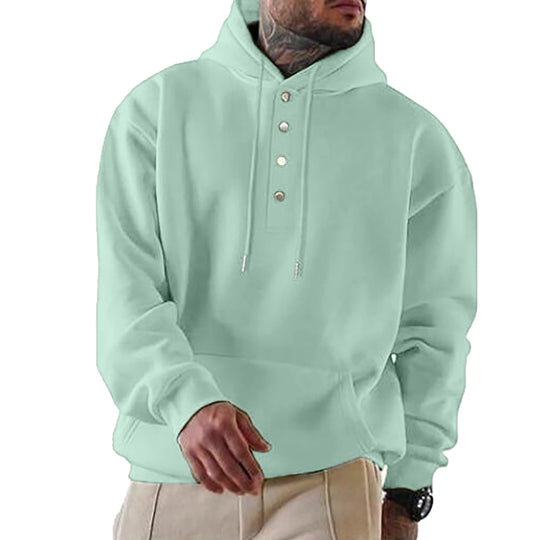 Herren Kapuzenpullover mit modischem Knopfverschluss und praktischer Kängurutasche R&B