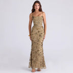 Damen nan elegantes besticktes Abendkleid mit Korsettoberteil und transparentem Spitzenüberzug R&B