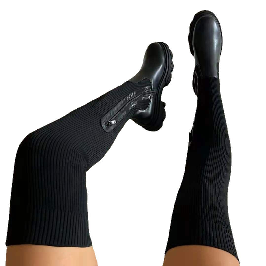 Damen modische Overkneestiefel mit trendigem Klang und rutschfester Sohle R&B