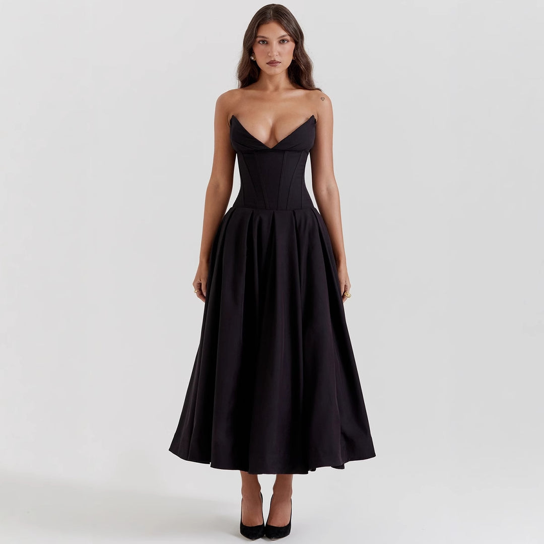 Damen A-Linien Abendkleid mit Korsett-Oberteil und schwingendem Rock R&B