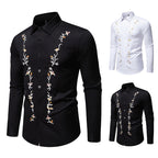 Herren Langarmhemd mit floralen Stickereien