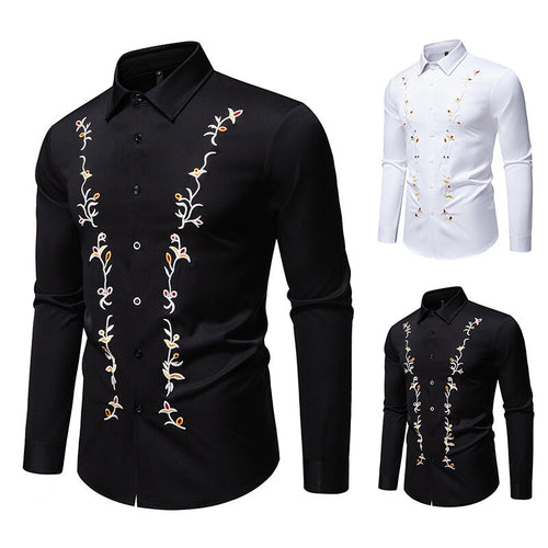 Herren Langarmhemd mit floralen Stickereien R&B