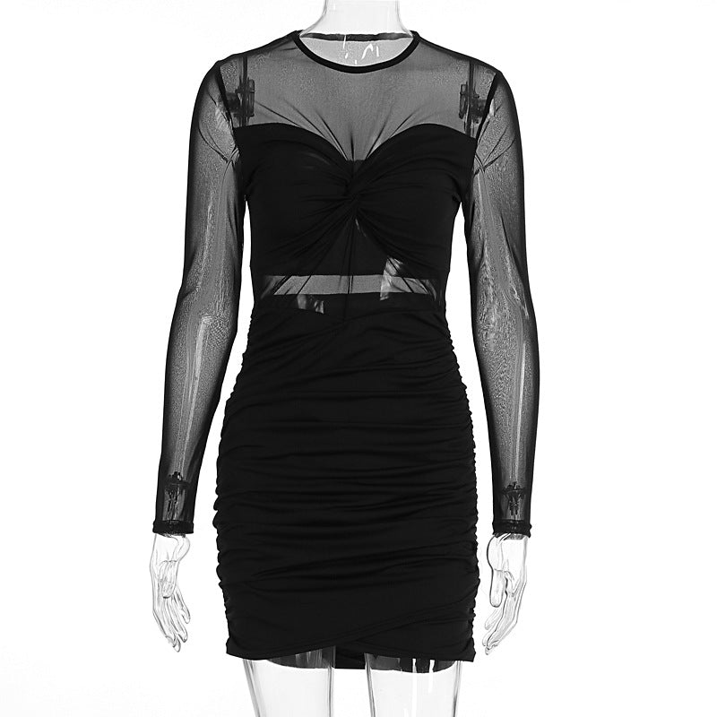 Damen figurbetontes Kleid mit langem Arm und raffiniertem Verknotungsdetail R&B