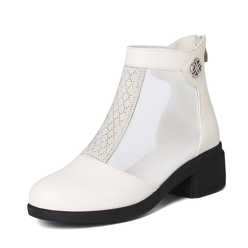 Damen Elegante Stiefeletten mit modischem Mesh-Einsatz und Blockabsatz R&B