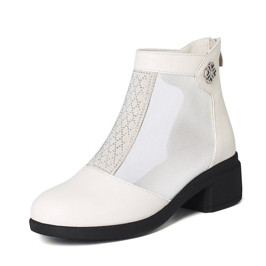 Damen Elegante Stiefeletten mit modischem Mesh-Einsatz und Blockabsatz R&B