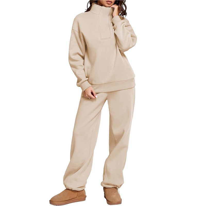Damen Bequemes Freizeit-Set mit Stehkragen und weiten Hosen R&B
