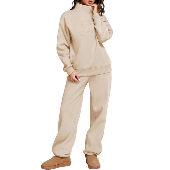 Damen Bequemes Freizeit-Set mit Stehkragen und weiten Hosen R&B