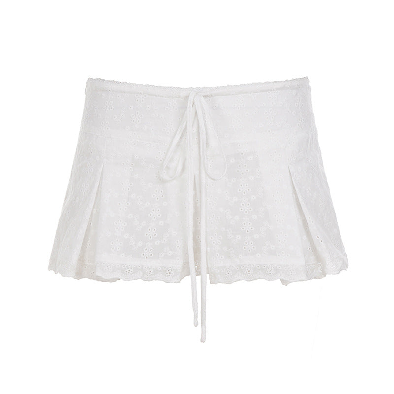 Damen kurzer Oberrock mit verstellbarem Bund und floralem Stickdesign R&B
