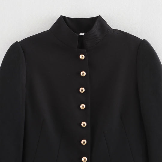 Damen elegante Jacke mit Stehkragen und goldenen Knopfdetails R&B