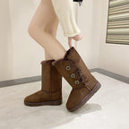 Damen modische Kurzstiefel mit wohligem Kunstfell und stilvollen Knopf-Details R&B