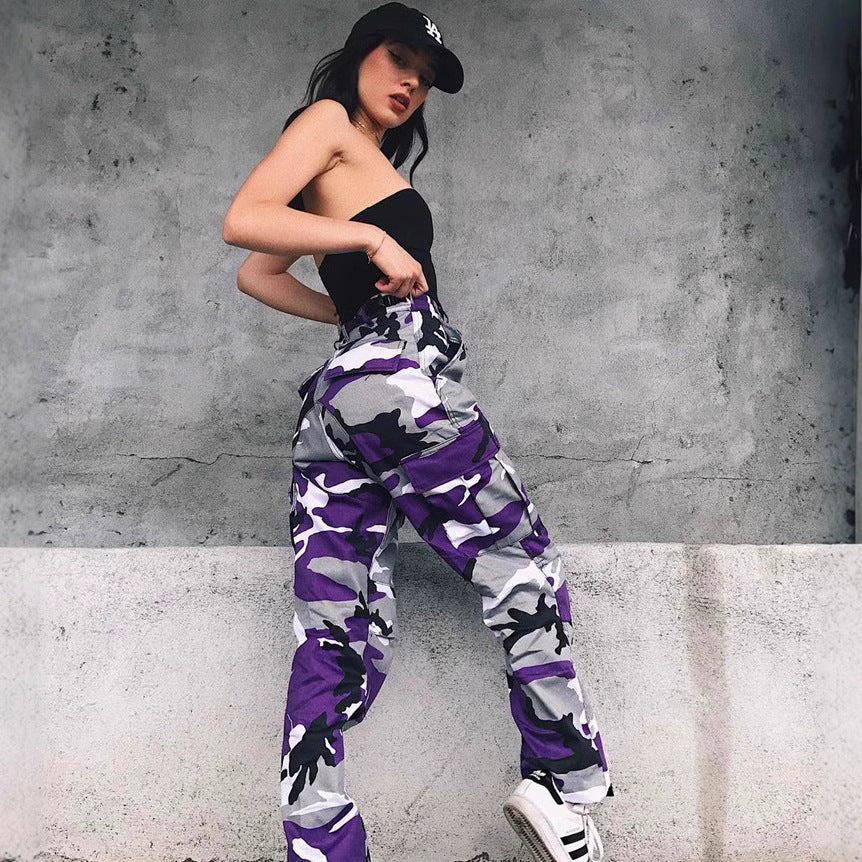 Damen Cargohose im modernen Camouflage-Design mit elastischem Bund und praktischen Taschen R&B