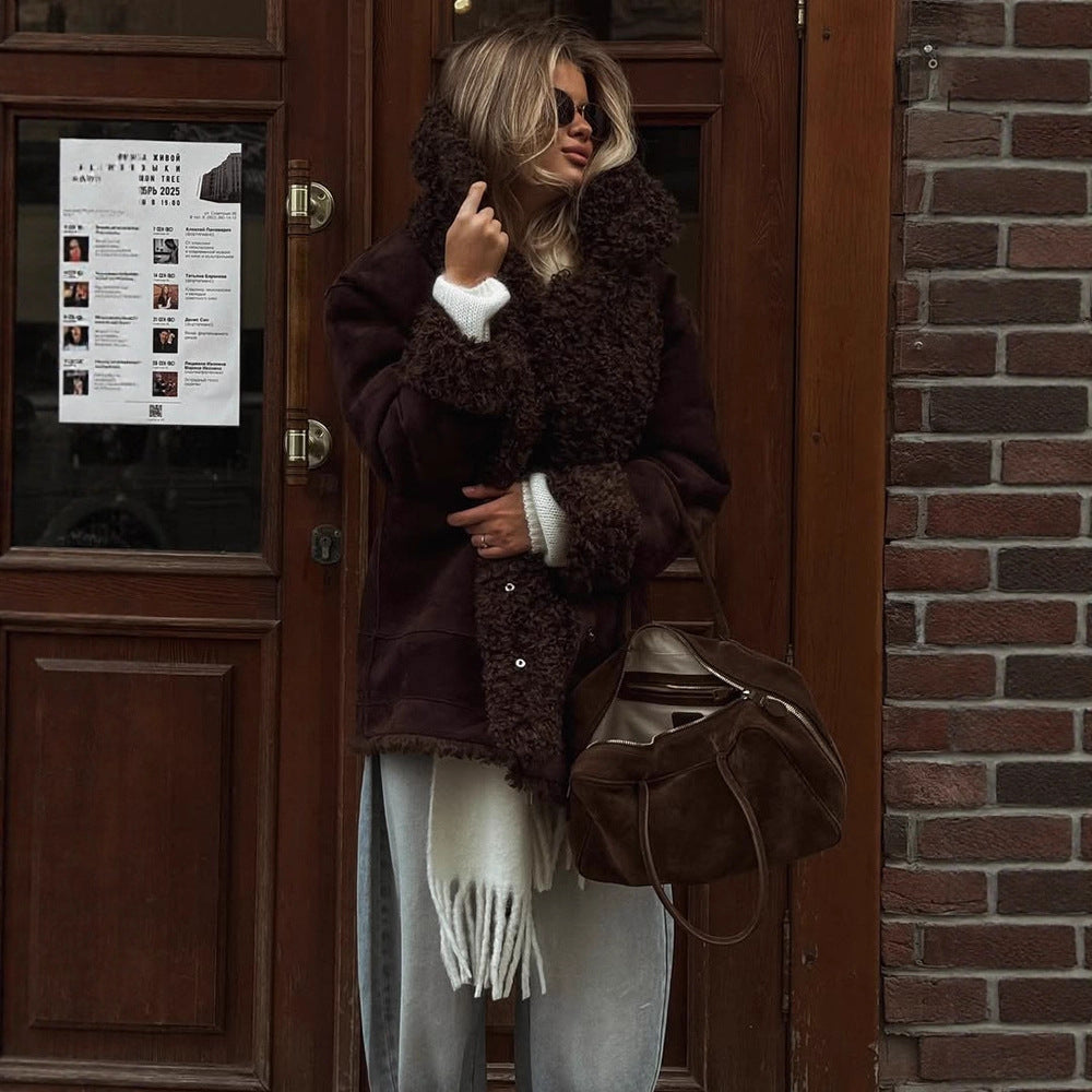 Damen Übergangsjacke mit voluminösem Kunstfellkragen R&B
