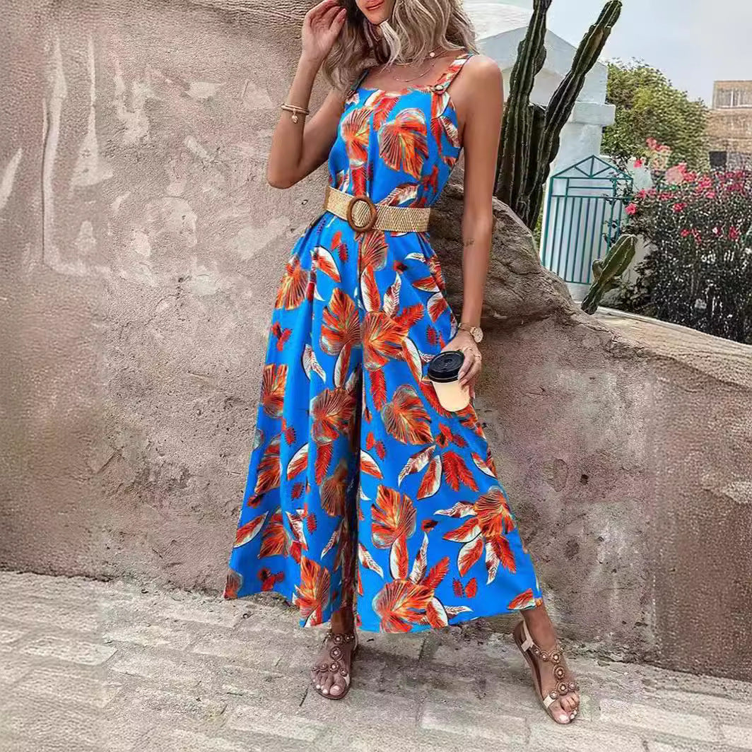 Damen lässiger Jumpsuit mit floralen Prints und breiten Beinen R&B