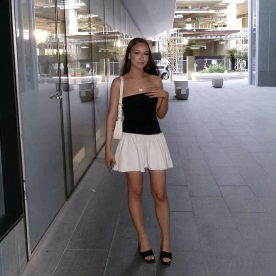 Damen Trägerloses Kleid mit ausgestelltem Rock R&B