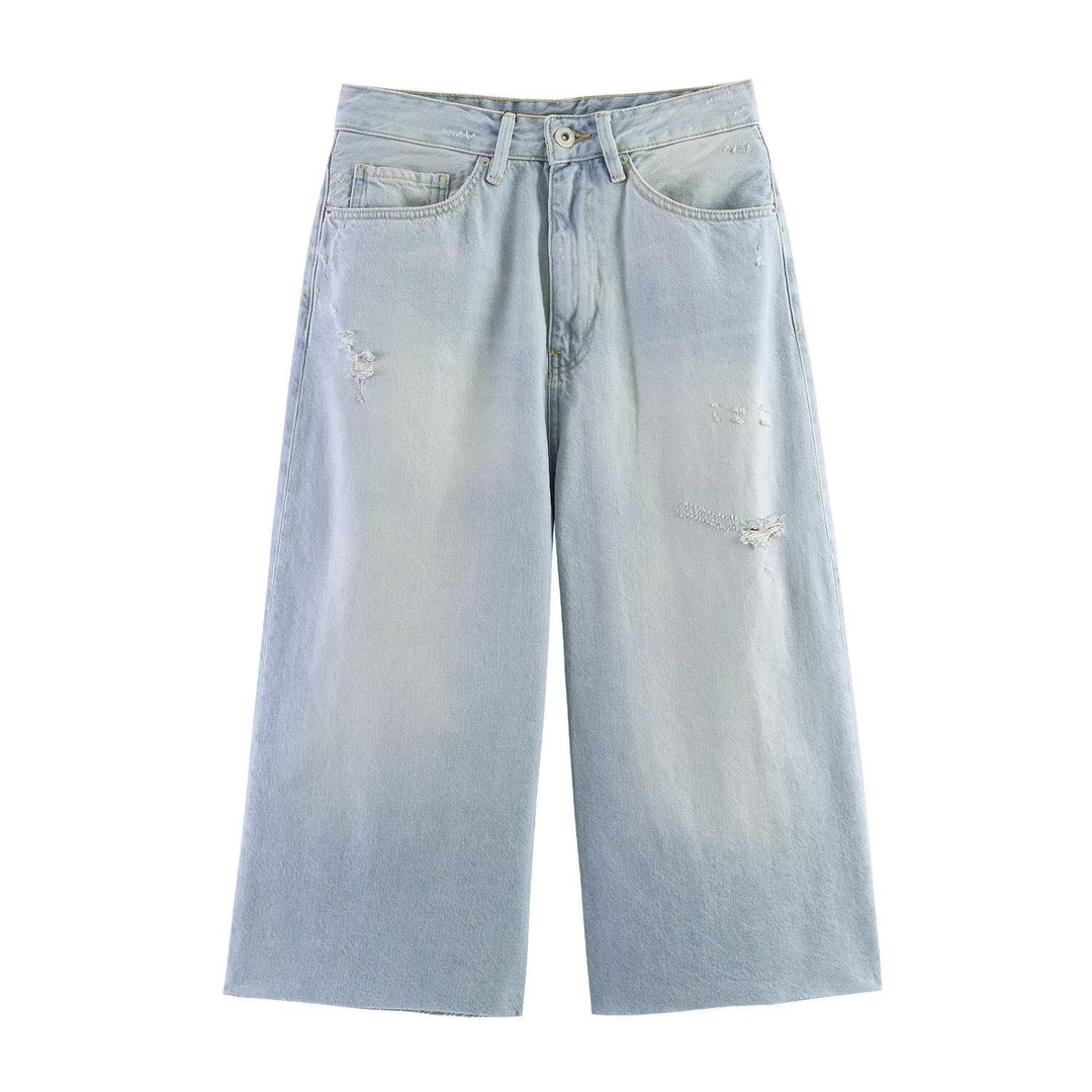 Damen weit geschnittene Jeans im lässigen Destroyed-Design R&B