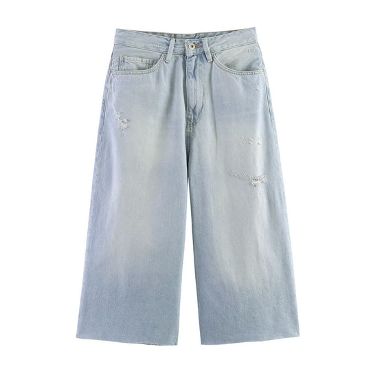 Damen weit geschnittene Jeans im lässigen Destroyed-Design R&B
