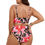 Damen Bandeau-Bikini mit floralem und tierischem Muster R&B