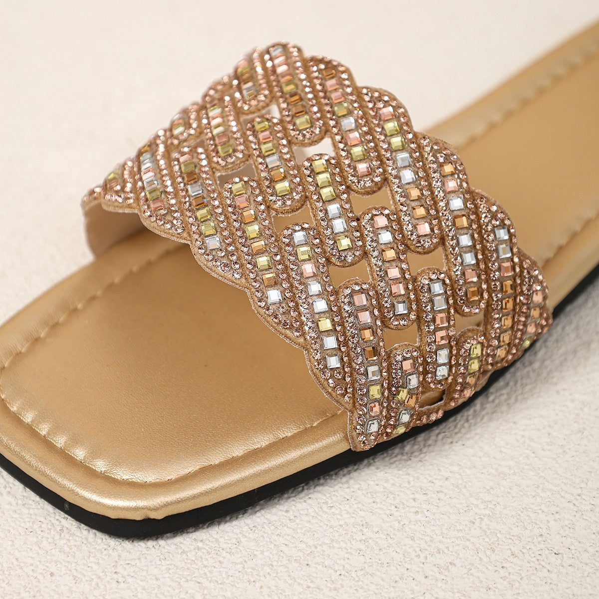 Damen glamouröse Badesandalen mit funkelnder Zierapplikation und komfortablem Fußbett R&B