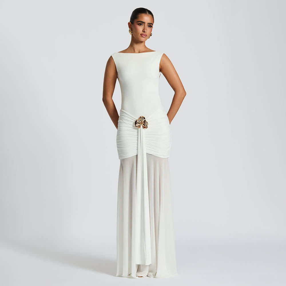 Damen Elegantes Maxikleid mit tailliertem Oberteil und einzigartiger Drapierung R&B