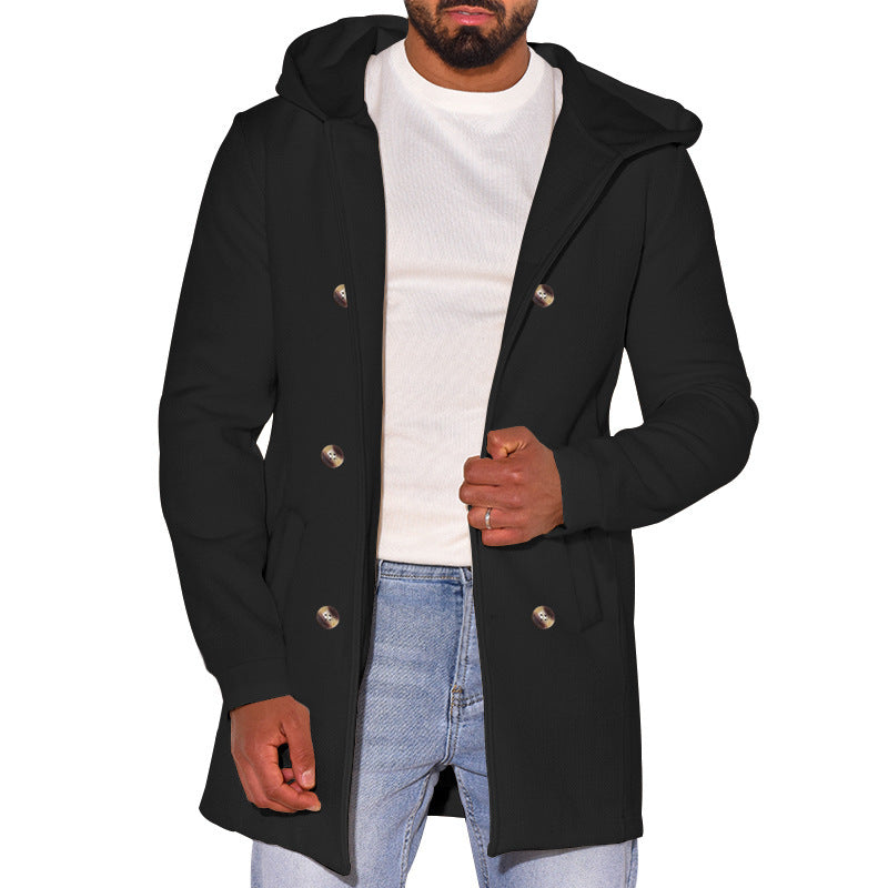 Herren modische Jacke mit Kapuze und doppelter Knopfleiste R&B