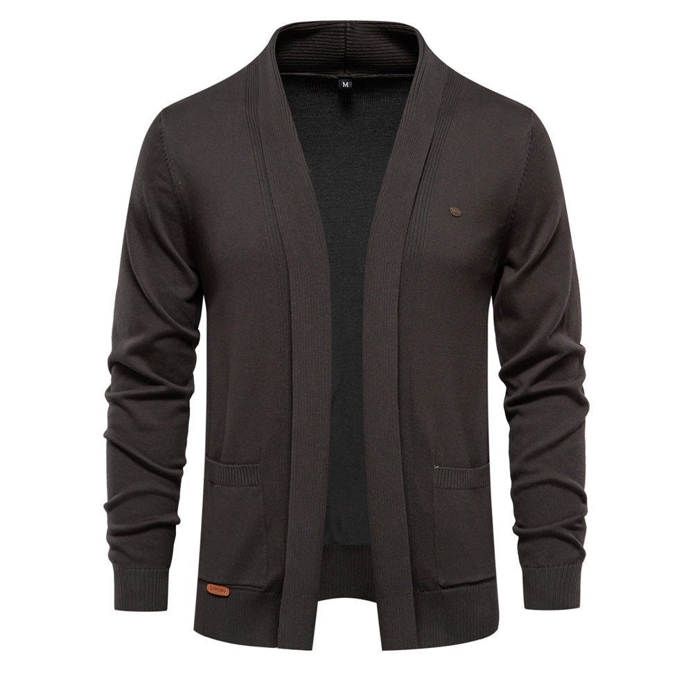 Herren angenehme Strickjacke mit offenem Kragen und praktischen Taschen R&B