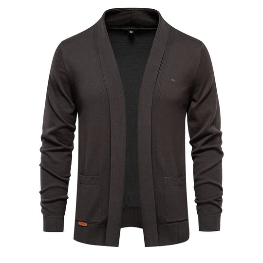 Herren angenehme Strickjacke mit offenem Kragen und praktischen Taschen R&B