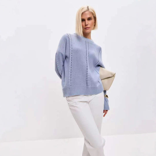 Damen Strickpullover mit raffiniertem Lochdesign und lässigem Schnitt R&B