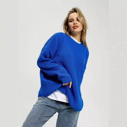 Damen lässiger Oversized Pullover mit strukturiertem Strickmuster R&B