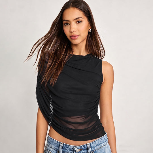 Damen asymmetrisches Oberteil mit raffinierten Falten und elegantem Tragekomfort R&B
