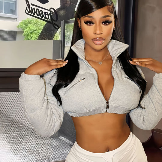 Damen cropped Sportjacke mit stylischem Stehkragen R&B