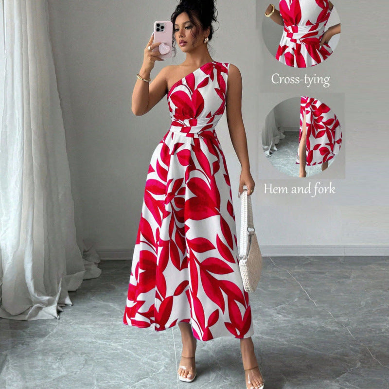 Damen Maxikleid mit asymmetrischem Schnitt und floralem Design R&B