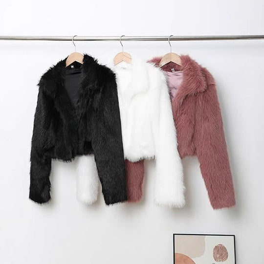 Damen Kurze Kunstpelzjacke mit weichem Fell und eleganter Silhouette R&B