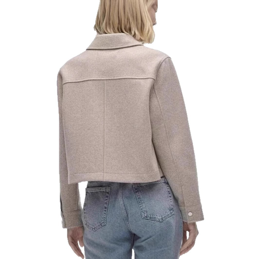 Damen kurze Wolljacke im klassischen Stil mit aufgesetzten Taschen R&B