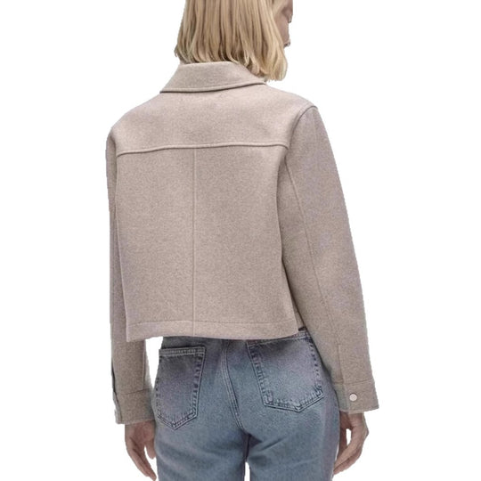 Damen kurze Wolljacke im klassischen Stil mit aufgesetzten Taschen R&B
