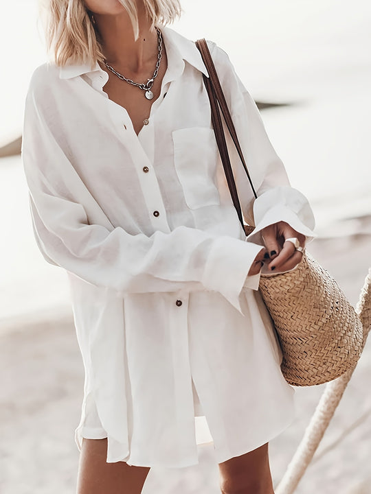 Damen lässige Oversized-Bluse aus Leinen R&B