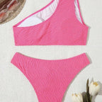 Damen Einseitiger Bikini im modernen Wellenmuster mit asymmetrischem Oberteil R&B