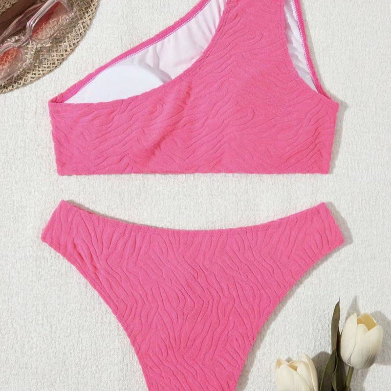 Damen Einseitiger Bikini im modernen Wellenmuster mit asymmetrischem Oberteil R&B