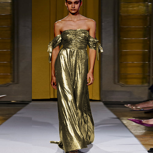 Damen Elegantes Maxikleid mit gerafftem Oberteil und schimmernden Ärmeln R&B