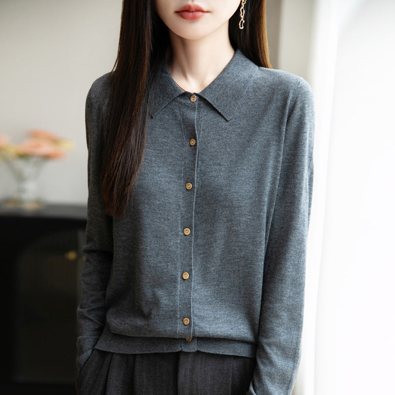 Damen weiche Wollbluse mit Knopfleiste R&B