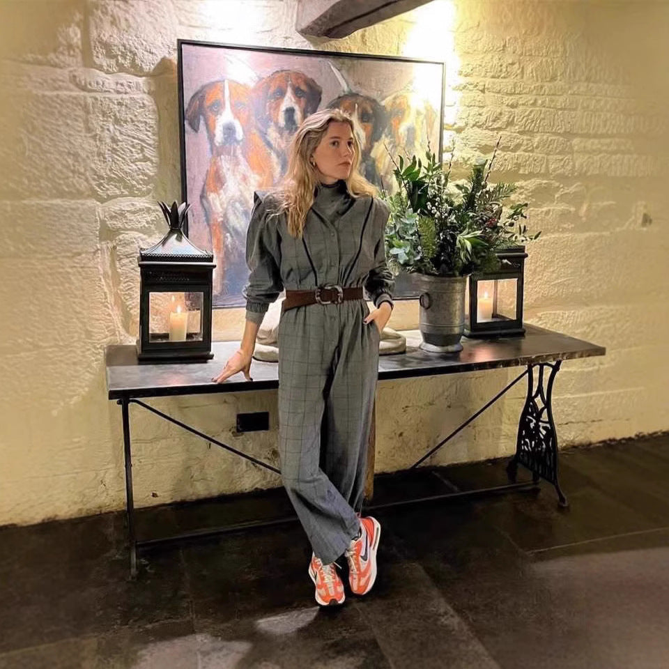 Damen Jumpsuit mit maßgeschneidertem Schnitt und grafischem Karomuster R&B
