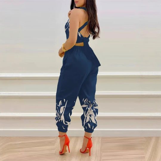 Damen modisches Jumpsuit mit floralem Design und tiefem Rückenausschnitt R&B