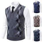 Herren eleganter V-Ausschnitt Pullunder im argyle Muster
