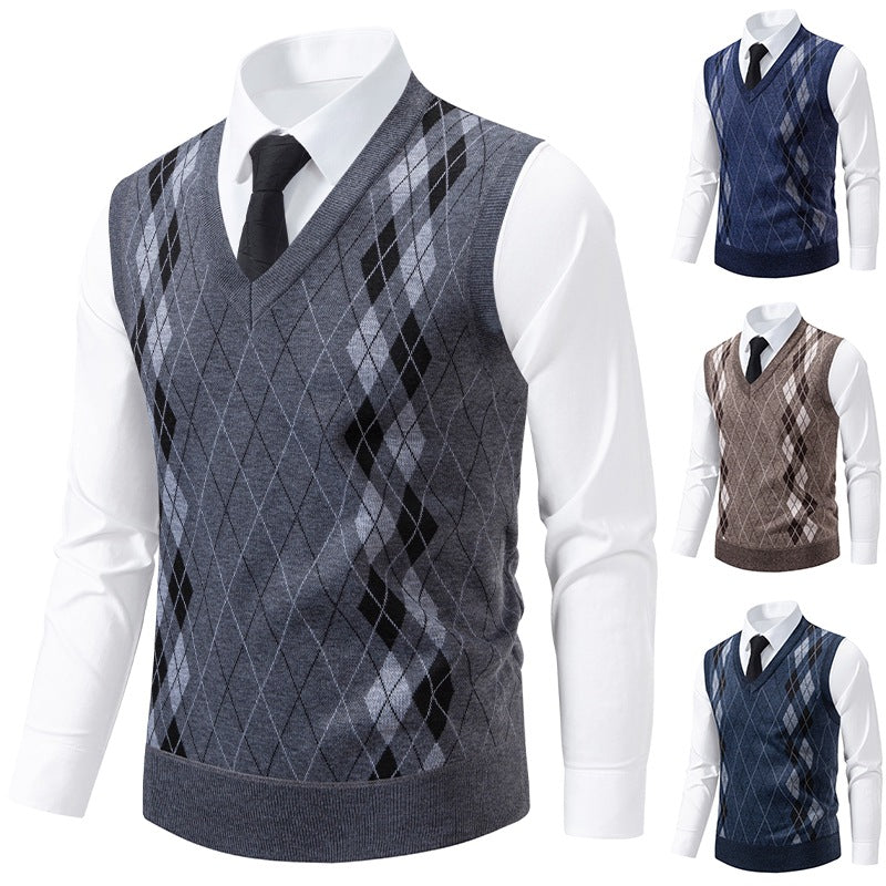 Herren eleganter V-Ausschnitt Pullunder im argyle Muster