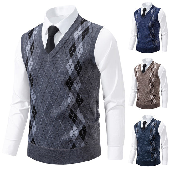 Herren eleganter V-Ausschnitt Pullunder im argyle Muster R&B