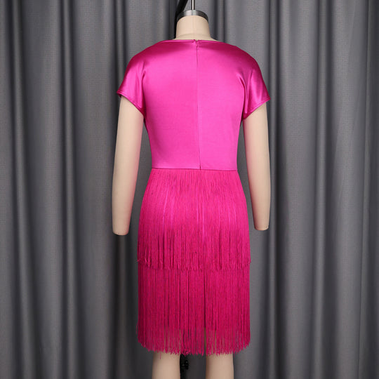 Damen schimmerndes Fransen Kleid mit eleganter Drapierung R&B
